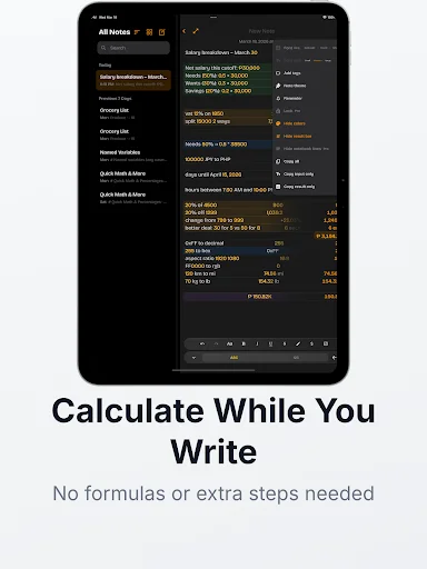 NoteCalc ডাউনলোড করুন – নোট এবং ক্যালকুলেটর একসাথে ব্যবহার করুন - Screenshot 7