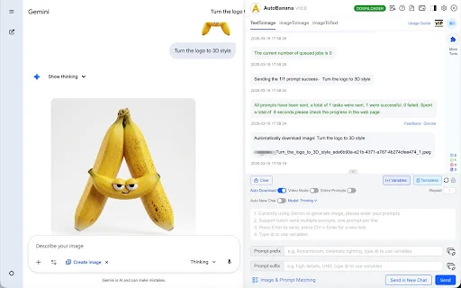 AutoBanana ডাউনলোড করুন – Google Gemini-এর জন্য ব্যাচ ইমেজ ও ভিডিও মেকার - Screenshot 1