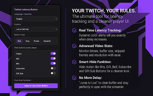 Twitch Latency Button ডাউনলোড করুন – রিয়েল-টাইম স্ট্রীম ল্যাটেন্সি দেখুন - Screenshot 1