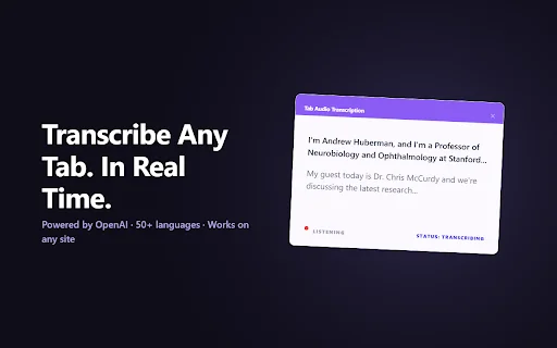 TranscribeAudio ডাউনলোড করুন – ব্রাউজার অডিও থেকে টেক্সট রূপান্তর - Screenshot 1