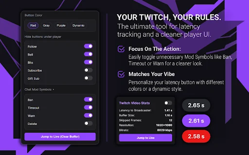 Twitch Latency Button ডাউনলোড করুন – রিয়েল-টাইম স্ট্রীম ল্যাটেন্সি দেখুন - Screenshot 2
