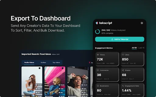 Tokscript ডাউনলোড করুন – TikTok ভিডিও ট্রান্সক্রিপ্ট ও অ্যানালিটিক্স টুল - Screenshot 3