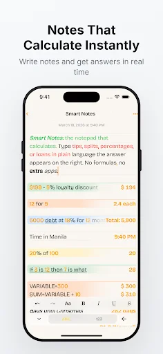 NoteCalc ডাউনলোড করুন – নোট এবং ক্যালকুলেটর একসাথে ব্যবহার করুন - Screenshot 1