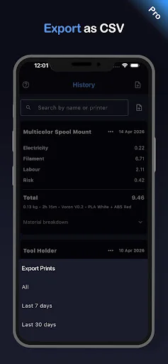 3D Print Cost Calculator ডাউনলোড করুন – সেরা খরচ নির্ণয়কারী অ্যাপ - Screenshot 7