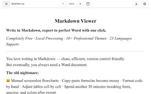 docu.md Markdown Viewer ডাউনলোড করুন – সেরা Markdown থেকে Word কনভার্টার - Screenshot 2