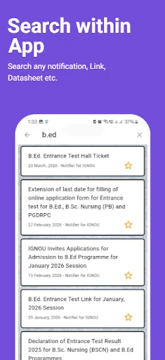 Notifier for IGNOU – সর্বশেষ আপডেট ও নোটিফিকেশন পান এখনই - Screenshot 7