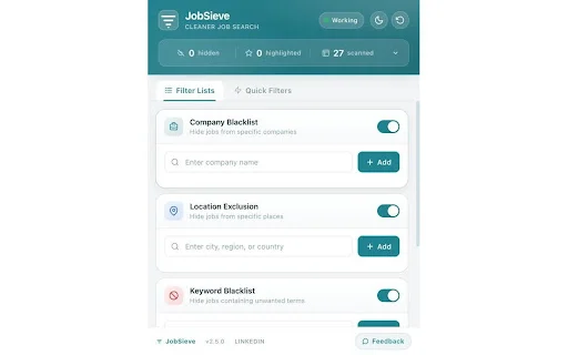 JobSieve ডাউনলোড করুন – LinkedIn জব ফিল্টার ও সার্চ টুল - Screenshot 1