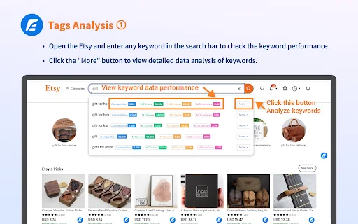 ESale – Etsy™ SEO টুল ডাউনলোড করুন – সেরা কিওয়ার্ড অ্যানালাইসিস - Screenshot 1